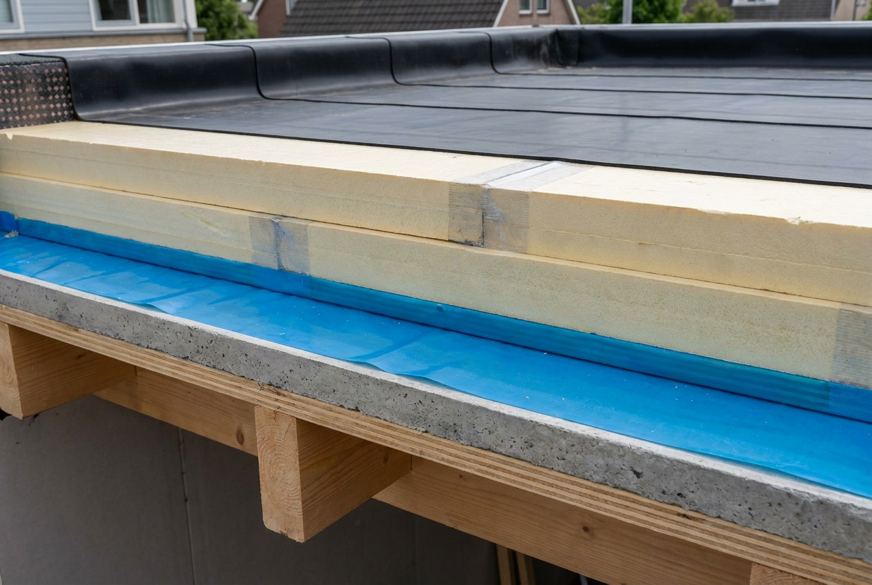 Opbouw plat dak met dampscherm en EPDM