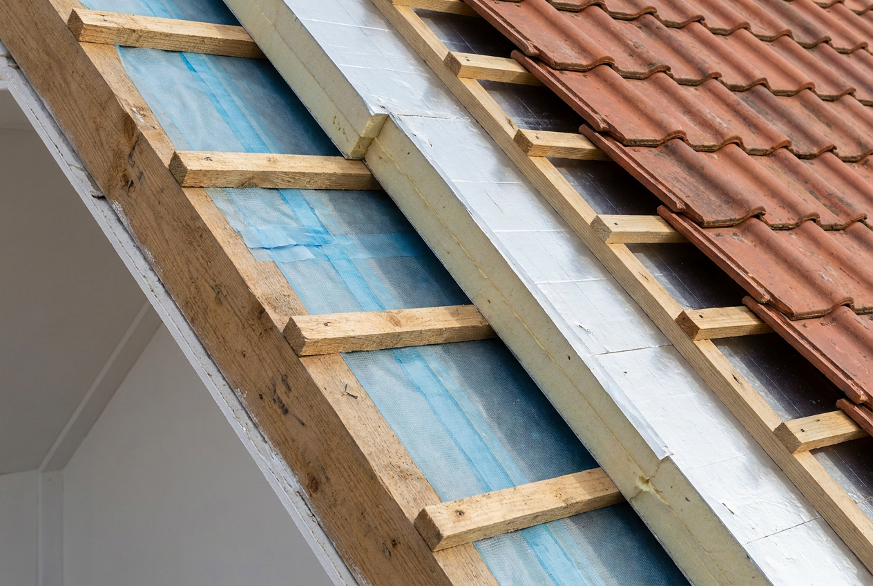 Opbouw hellend dak met dampscherm en sarking