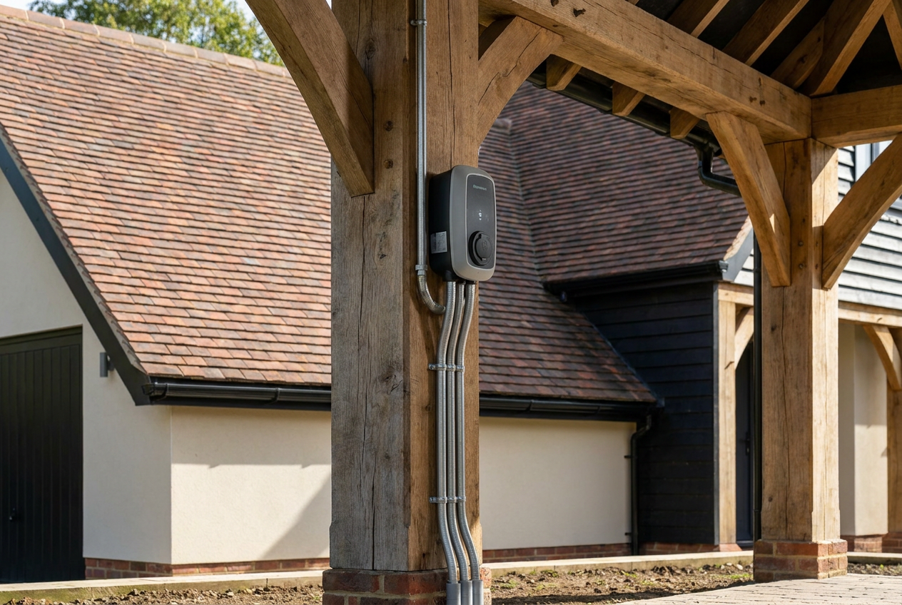 Technische installatie laadpaal aan eiken carport
