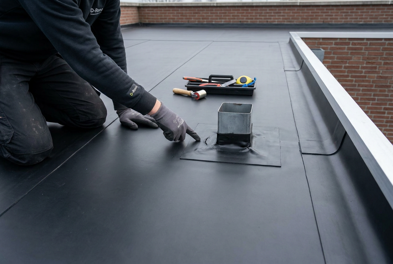 Inspectie van een plat EPDM dak door D-Reno