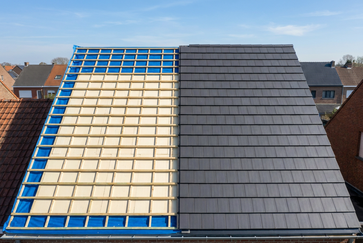 Rijhuis met sarking dakisolatie en nieuwe dakpannen