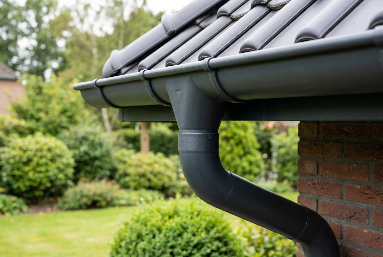Detail van een nette PVC dakgoot